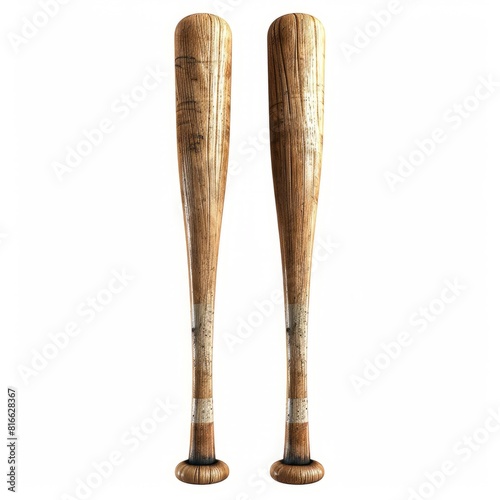 Two wooden baseball bats placed on a plain white background photo