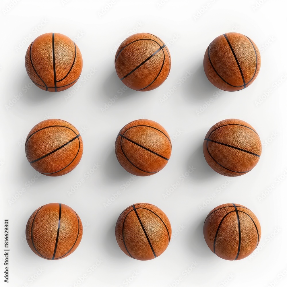 Multiple basketballs strategically placed in a circular formation on a white background, set
