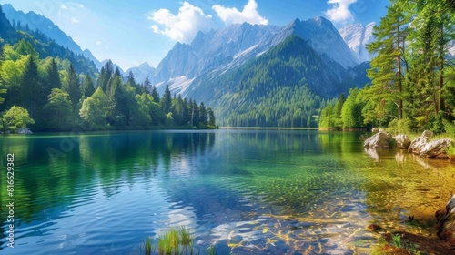 Stunning Lake Surrounded by Mountains and Trees