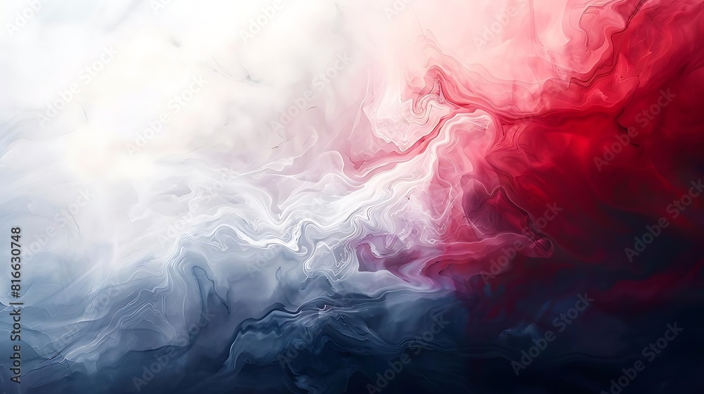 Fototapeta premium The image is an abstract painting with a white, blue and red color scheme.