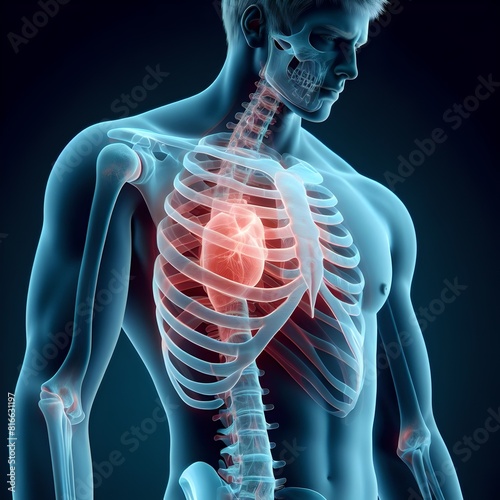 3d x-ray model of anatmoy of human body, liver, lungs, diseases, fracture bones photo
