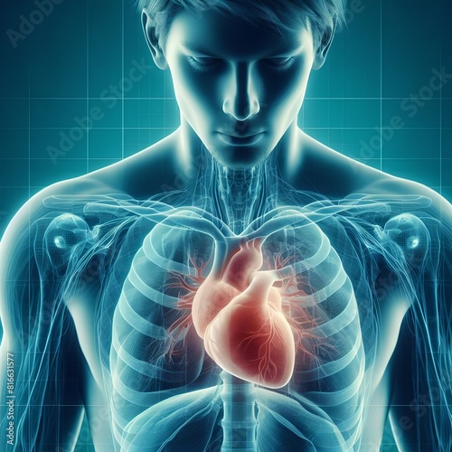 3d x-ray model of anatmoy of human body, liver, lungs, diseases, fracture bones photo