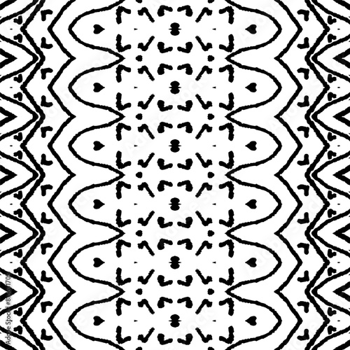 Black Color Bohemian Pattern. Seamless Ink Doodle Repeat. Gray Colour Ink Scribble Pattern. Abstract Design Ikat Pattern. Tribal Ikat Doodle Batik. Seamless Line Wave. Simple Ethnic Ikat Brush.