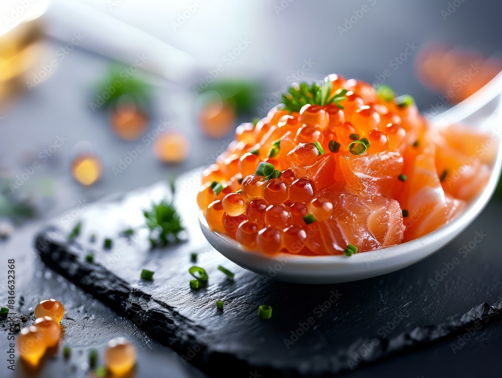 Salmon Sashimi with Salmon Roe and Chives Salmon Sashimi with Salmon Roe and Chives
