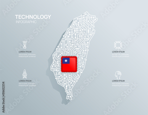 Circuit chip board semiconductor technology infographic. infograph circuit board Taiwan map shape concept background. Vector illustration.