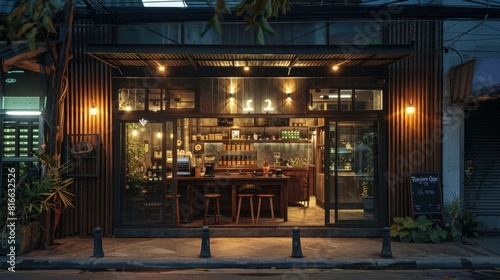 Engaging visuals of Thai coffee shop frontage blending photo