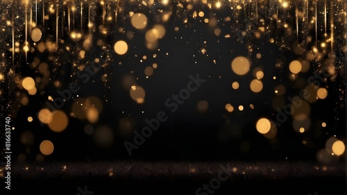 Black bokeh golden glitter banner background for special days or months  such as the Oscars  Black Friday  New Year  Decoration Day  or Christmas.