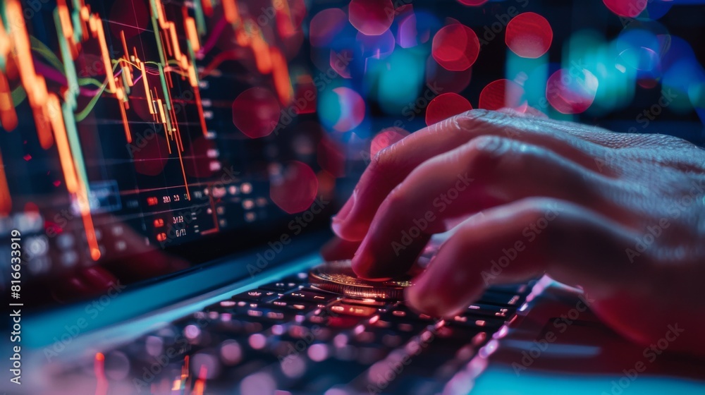 Close-up of a hand using a laptop to trade cryptocurrencies Close-up of a hand using a laptop to trade cryptocurrencies