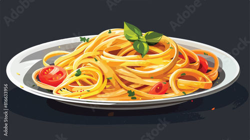 Plate with tasty pasta carbonara on dark background Vector