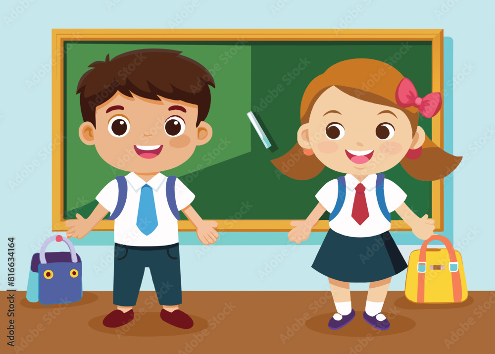 Children near the school board for education concept design Children near the school board for education concept design