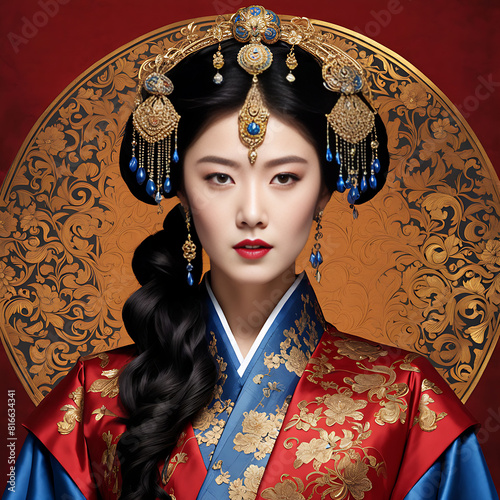 Empress Ki, depicted in a traditional Joseon dynasty hanbok photo
