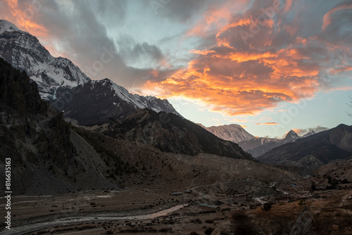 Landscape with snow. The Himalayas are stunning especially when the visibility is good which is usually the case after the monsoon - in the autumn and in the winter months. It's freezing though.