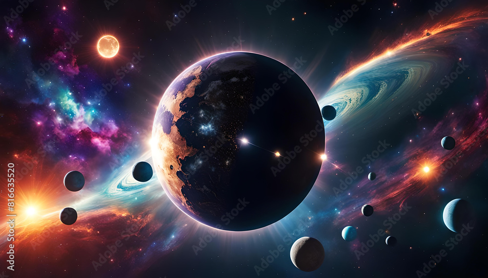 Planeten Monde Sonne Sterne in bunt leuchtenden Galaxien ferner Welten Weltall All Kosmos, Phänomene des Universum, kosmische Stürme, Flammen Feuer und Energie unendlicher Weiten, Hintergrund Vorlage Planeten Monde Sonne Sterne in bunt leuchtenden Galaxien ferner Welten Weltall All Kosmos, Phänomene des Universum, kosmische Stürme, Flammen Feuer und Energie unendlicher Weiten, Hintergrund Vorlage