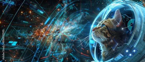 Fototapeta Naklejka Na Ścianę i Meble -  Amazing closeup charismatic of a cat wearing an astronaut helmet