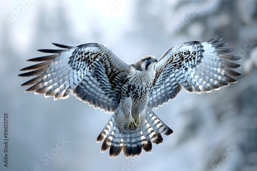 Majestic Falcon Soaring in Worm's-Eye View with Intricate Feathers and Dynamic Lighting