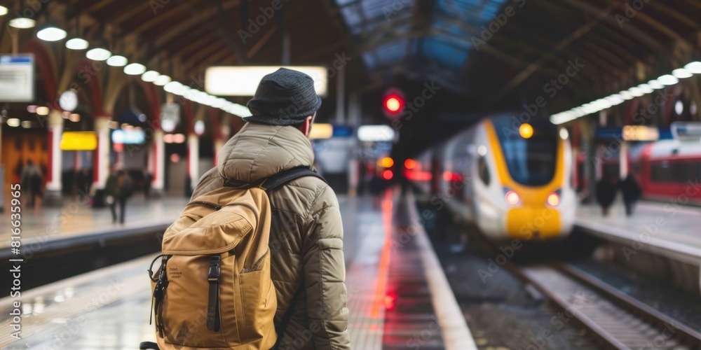 travel person waiting at train station in city travel person waiting at train station in city