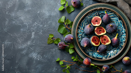 Plate with fresh ripe purple figs on table top view -- © Cybonix