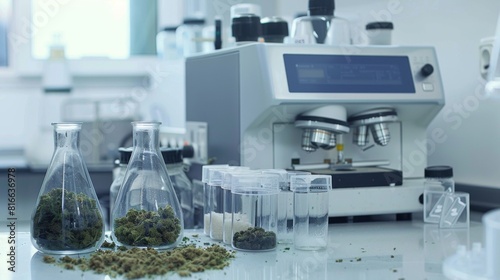 Close-up of lab equipment used for analyzing cannabis plant samples
