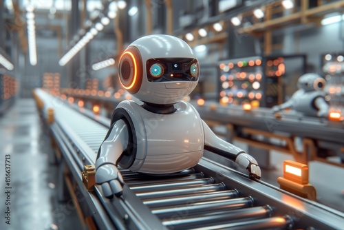 Wallpaper Mural White AI robot at factory, production line Torontodigital.ca