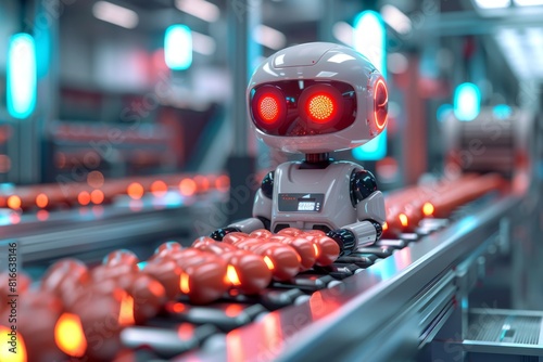 Wallpaper Mural Selective focus of eggs on factory conveyor line and AI robot packing, processing and exporting Torontodigital.ca