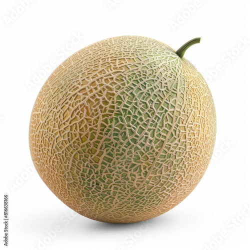 A ripe cantaloupe fruit isolated on a plain white background