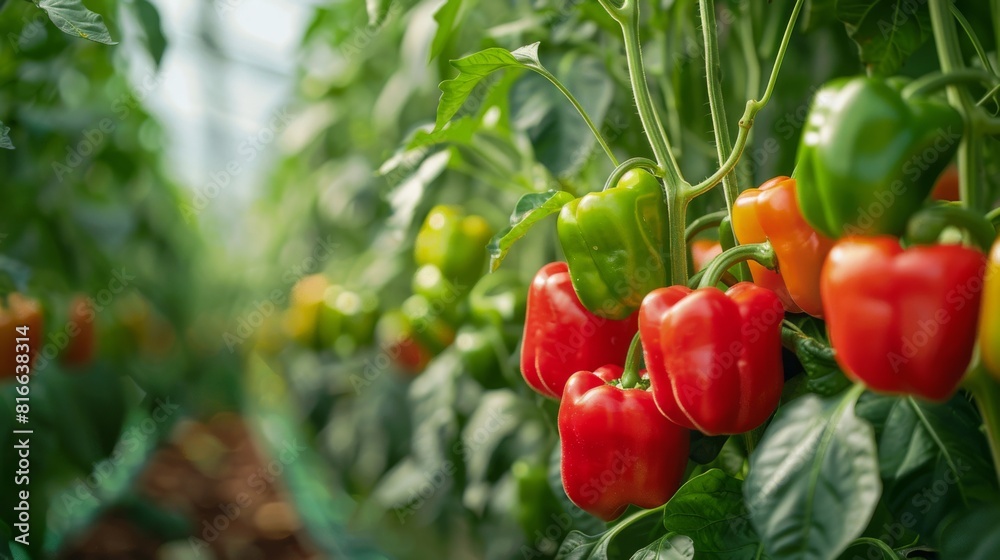 Close-up of organic peppers growing in a vertical farm Close-up of organic peppers growing in a vertical farm