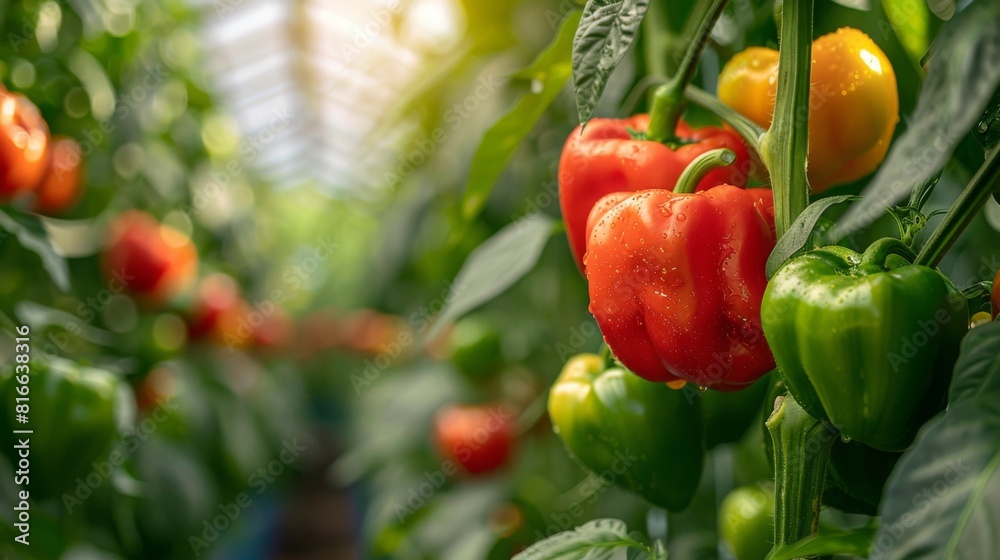 Close-up of organic peppers growing in a vertical farm Close-up of organic peppers growing in a vertical farm