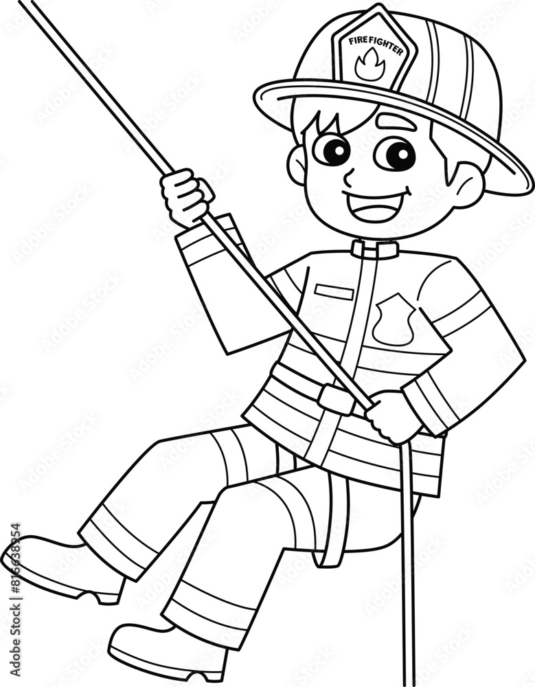 Firefighter Rappelling Isolated Coloring Page Firefighter Rappelling Isolated Coloring Page