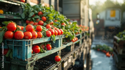 Close-up of organic vegetables being loaded onto an export truck photo