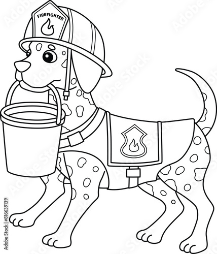 Firefighter Dog Isolated Coloring Page for Kids