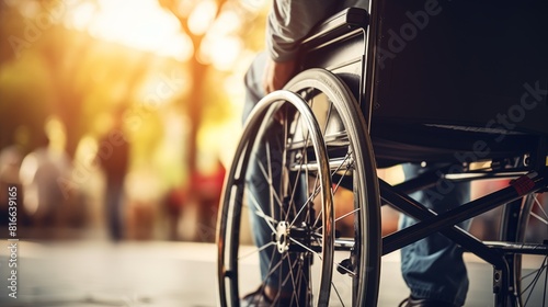 Disabled man in a wheelchair close-up with copy space.