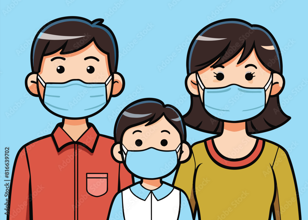 family wearing protective Medical mask for prevent virus Covid-19 family wearing protective Medical mask for prevent virus Covid-19
