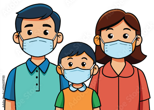 Family Wearing Face Masks For Prevent Coronavirus Disease, Covid-19 Virus