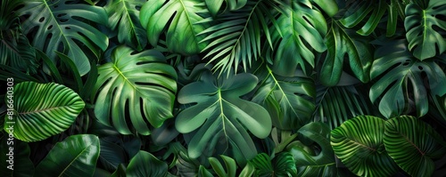 Lush Tropical Foliage with Various Vibrant Green Leaves