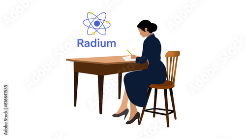 Marie Curie working, woman scientific radioactive experiment, Marie Curie, Discoverer of two radioactive elements radium and polonium, chemist scientist discovering radiation photo