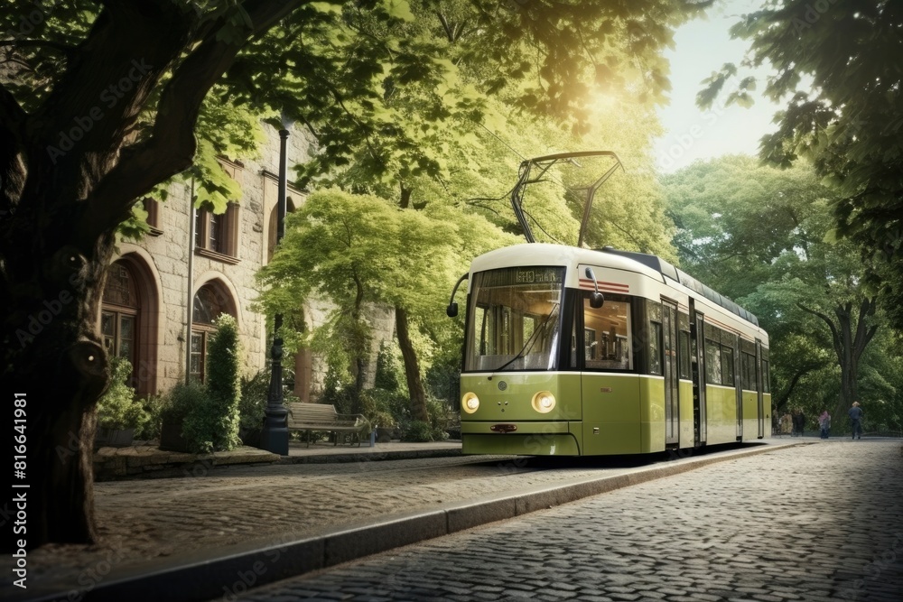 Naklejka premium futuristic and ecological public transport. generative ai