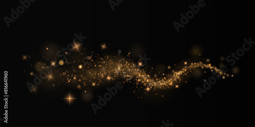 Christmas background. Powder dust light PNG. Magic shining gold dust. Fine, shiny dust bokeh particles fall off slightly. Fantastic shimmer effect. Vector illustrator.	

