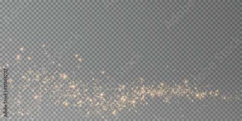 Christmas background. Powder dust light PNG. Magic shining gold dust. Fine, shiny dust bokeh particles fall off slightly. Fantastic shimmer effect. Vector illustrator. 