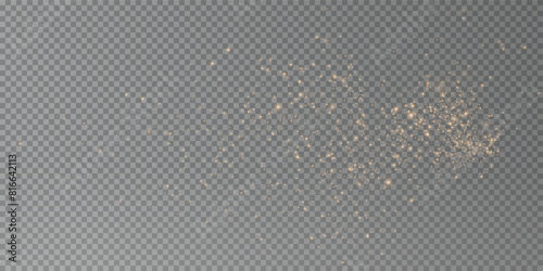 Gold sparkling dust with gold sparkling stars on a transparent background.Glittering texture. Christmas effect for luxury greeting rich card. Gold dust PNG.	 photo