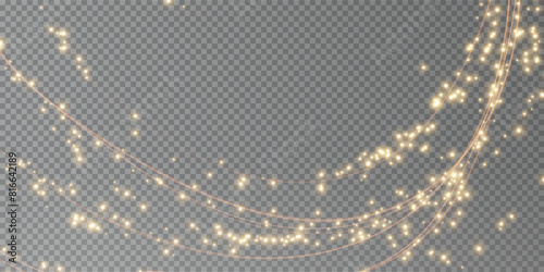 Festive decoration in the form of luminous flying wind surrounded by light dust and golden lines. Light effect for ceremonies, awards, prizes, motivations, invitations, banners, cards, videos.	
