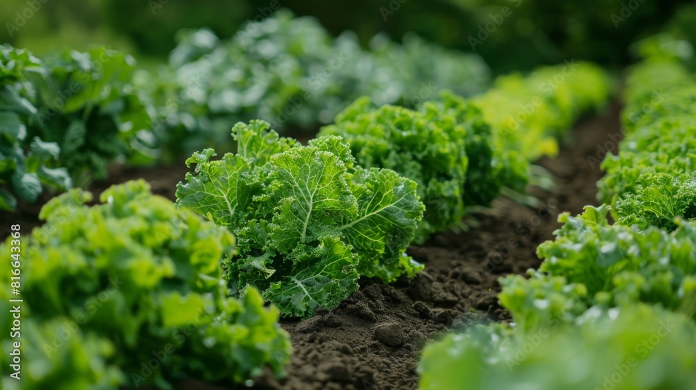 Rows of organic vegetables growing in a well-maintained farm Rows of organic vegetables growing in a well-maintained farm