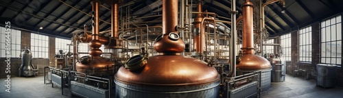 The copper stills of a distillery. photo