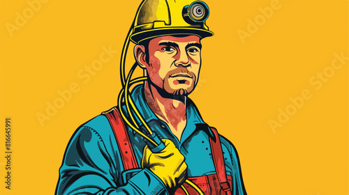 Portrait of male electrician with crimper and wires  photo