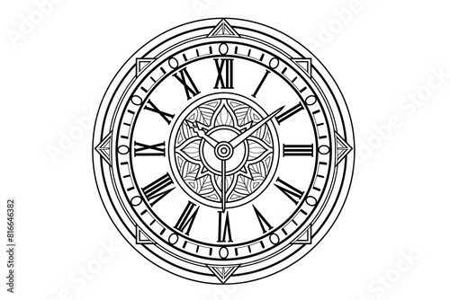 Round Roman numeral clock for children coloring page or book