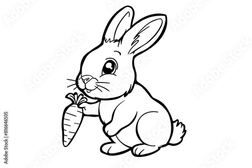 Rabbit on hind legs holdings carrot for children coloring page or book