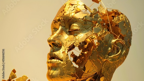 fractured golden human sculpture photo