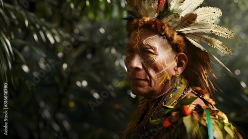 Amazon elder in traditional attire  photo