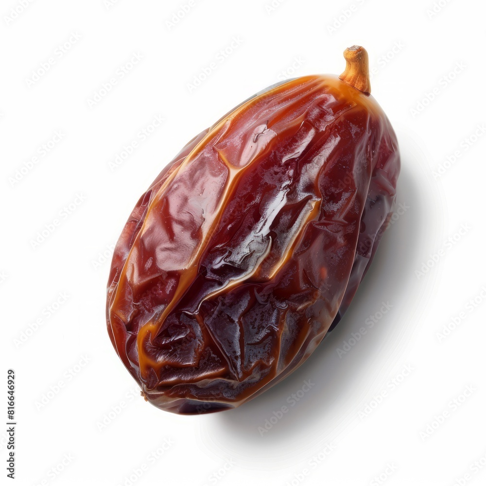 A single date fruit positioned on a plain white background