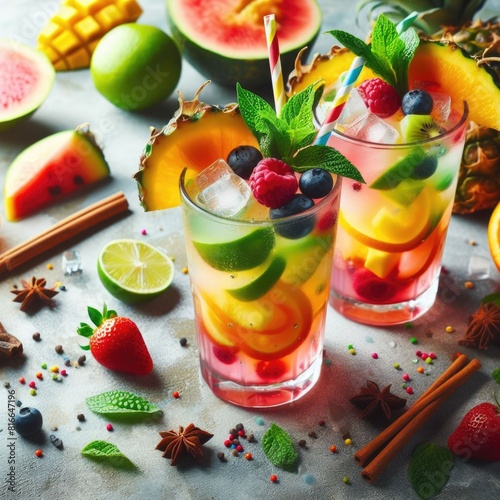 Vibrant Summer Fruit Cocktails with Exotic Spices and Citrus Garnish