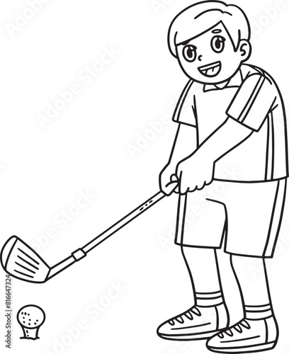 Golf Golfer Getting Ready to Hit Isolated Coloring